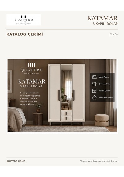 Katamar 3 Kapaklı Dolap Krem