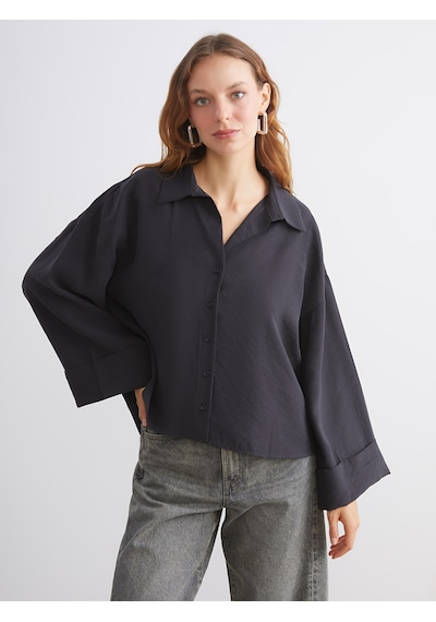 Lcw Vision Siyah Oversize Modal Karışımlı Kadın Gömlek