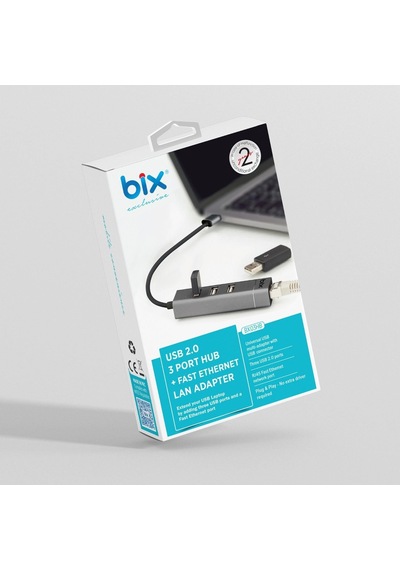 Bx03hb Usb 2.0 Hub 3 Port Ve Rj45 Ethernet Adaptör 10/100mbps Macbook Uyumlu Çoklayıcı 3 Adet Usb 2.0 Ve 1 Adet Ethernet