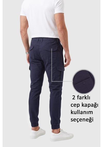 Rizzup Erkek Slim Fit Likralı Lacivert Kargo Jogger Pantolon İpli Bel Lastikli Paça 1601569