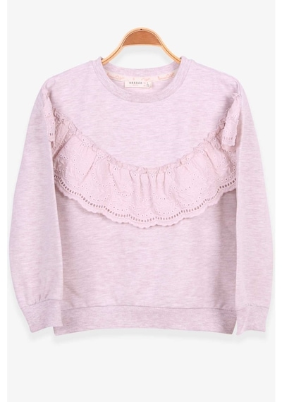 Kız Çocuk Sweatshirt Güpürlü Bej Melanj (6-12 Yaş)