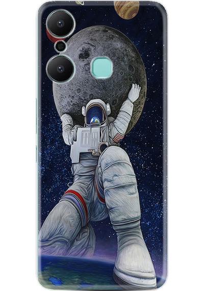 Infinix Hot 20 Play Kılıf Silikon Desen Özel Seri Astronot ve Dünya 1759