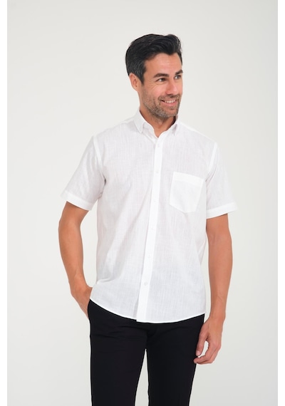 Klasik Kısa Kol Linen Keten Yaka Düğmeli Hediye Kutulu Erkek Gömlek Fs-001202 - Ekru-1690