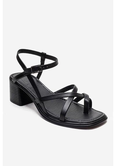 Luvishoes Lavısh Siyah Hakiki Deri Kadın Kalın Topuklu Sandalet Siyah
