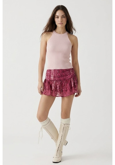 Neden Tekstil Kadın Fitilli Halter Yaka Crop Bluz - Toz Pembe