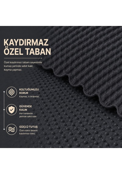 %100 Kaymaz Taban-pati Dostu Koltuk Örtüsü 170x 210 Cm Antrasist