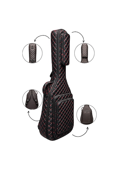 Siyah Profesyonel Gigbag Klasik Gitar Kılıfı-çantası-kırmızı Kapitoneli Suni Deri