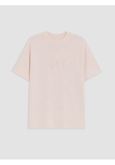 Lcw Comfort Pembe Çiçek Nakışlı %100 Pamuklu Kadın Tişört