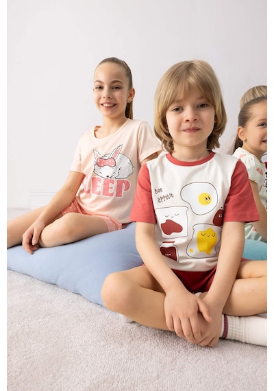 DeFacto Erkek Bebek Pijama Takımı Baskılı Kısa Kollu Penye Üst Beli Lastikli Şort E4777A525SMOG368 Turuncu