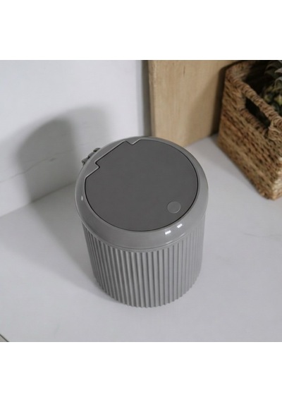 Lines Lüks Çizgili Tezgah Üstü Mutfak Çöp Kovası - Gri Kapaklı Atık Kutusu 5 Litre 3029 Gri