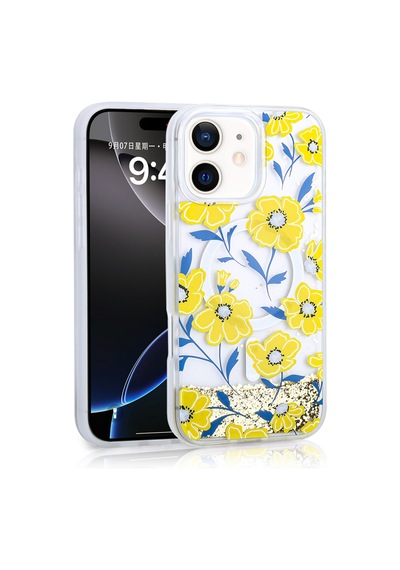 Zore Apple iPhone Uyumlu 11 Kılıf Sıvılı Simli Baskılı Şeffaf Arka Yüzey Omsy Mossa Silikon Kapak - Pembe