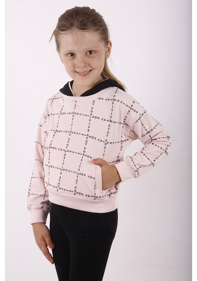 Toontoy Kız Çocuk Positive Baskılı Crop Sweatshirt Pudra