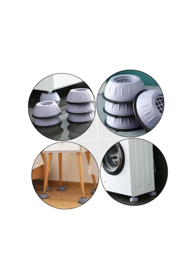 Mainshop Gürültü Engelleyici Ve Kaymaz Vakumlu Titreşim Önleyici Kauçuk Ayak Çamaşır Makinesi 8 Adet M-541 Gri
