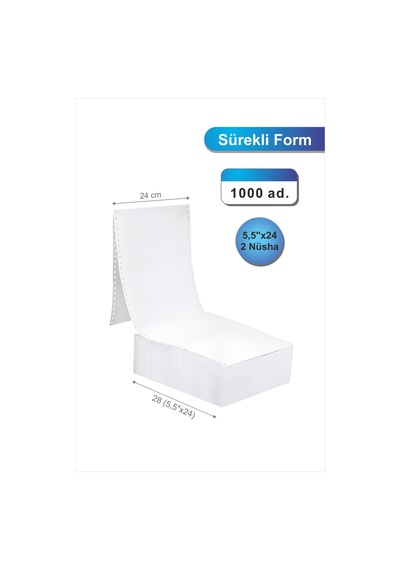 5,5x24 Kantar Fişi 2 Nüsha 1000 Adet , Beyaz Otokopili Sürekli Form 5,5x24 Cm