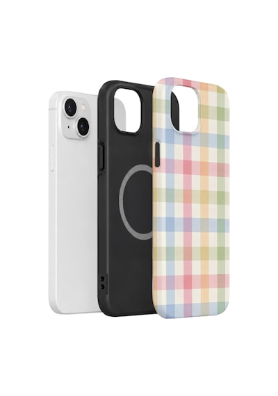 Apple iPhone Uyumlu 13 Vorian Çift Katmanlı Magsafe Kılıf Pastel Gingham