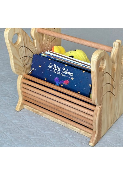 Masif Ahşap Montessori Kelebek Figürlü Çocuk Odası Kitaplığı Ahşap
