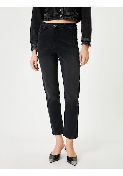 Koton Slim Düz Paça Kot Pantolon Cepli Pamuklu - Eve Slim Jeans Siyah 4sal40318md Siyah