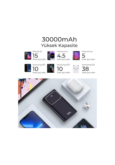 Bix Pb303 30000mah 60w 2 Usb Type-c Çıkışlı Led Ekranlı Powerbank