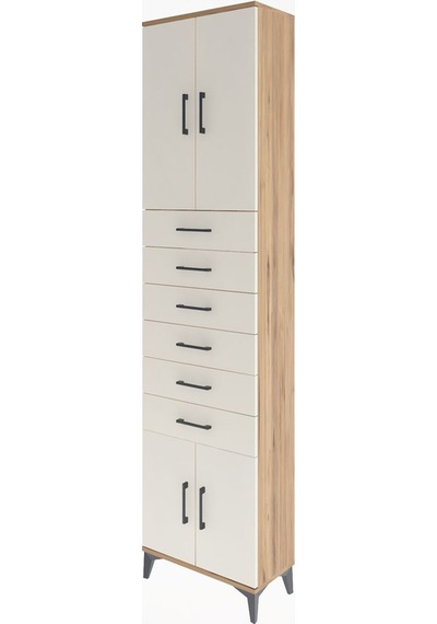 Arges Dolap 3 Raflı 6 Çekmeceli 4 Kapaklı 60x30x243 Çam-aytaşı Çam