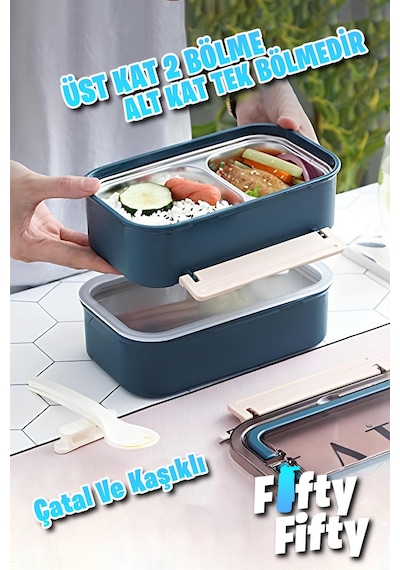 Vagonlife Bento Lunch Box 1600 Ml 2 Kat Sefer Tası Paslanmaz Çelik -fflbox2221