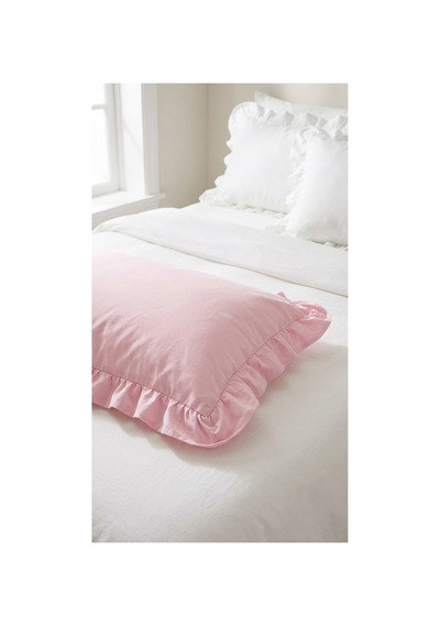 Fırfırlı Pamuklu Kumaş Yastık Kılıfı 50 X 70 Pembe - 719396431 Pembe