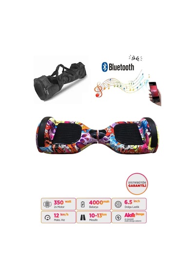 Elektrikli Kaykay Scooter Akıllı Denge Hoverboard + Hoverkart + Çanta Full Ledli Extrem Paket D16