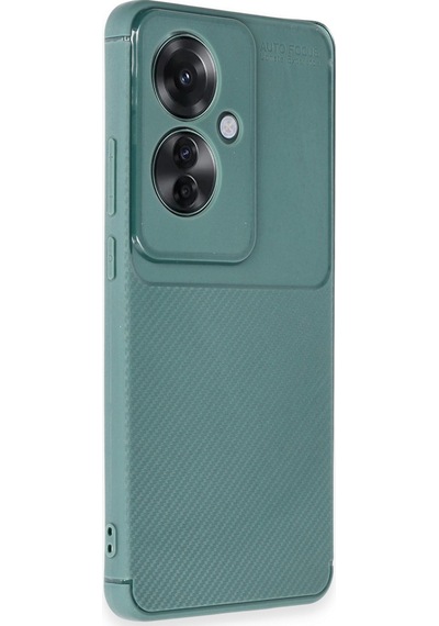 Oppo Reno 11f Uyumlu Kılıf Karbon Tasarım Kamera Korumalı Silikon Telefon Kılıfı Kapak Koyu Yeşil
