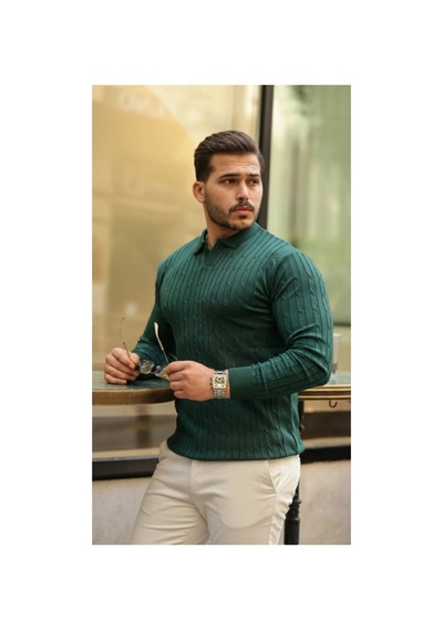 Butik İstanbul Erkek Saç Örgü Desen Uzun Kollu Triko Yeşil