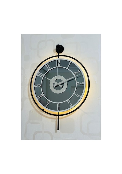 Pey Aksesuar Metal Camlı Duvar Saati 40x60cm Işıklı Gerçek Cam Duvar Saati Modern Tasarım Siyah-füme-beyaz-gümüş