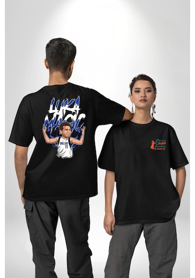 Luka Luka Doncic Basketboll Dallas Siyah Oversize Unisex Ön Ve Sırt Baskılı Tişört Siyah