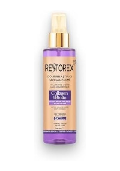 Restorex Collagen & Biotin Sıvı Saç Kremi Durulanmayan, Dolgunlaştırıcı Etki, Kolajen & Biotin İçerikli, Anında Tarama & Parlaklık, 200 Ml