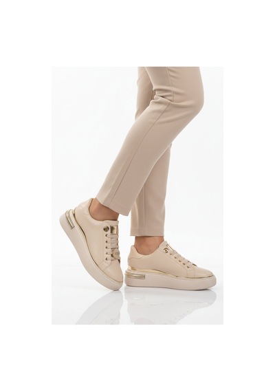 Ayakmod Bej Bağcıklı Taş İşlemeli Hafif Kadın Sneaker 431156 Z Bej
