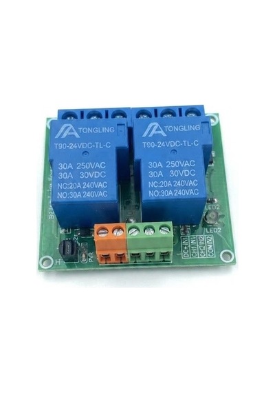 Tongling T90 24v 2 Kanal 30a Röle Kartı - Opto-kuplör Tetiklemeli Güç Röle Modülü