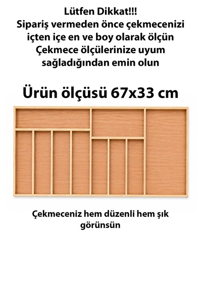67 X 33 Cm Ahşap Kaşıklık Çekmece İçi Organizer Doğal Ahşap Mutfak Düzenleyici