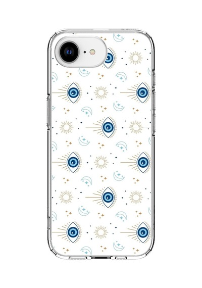İphone 16e - 17e Uyumlu Nazar Boncuğu Güneş Ve Hilal Baskılı Silikon Kılıf Renkli