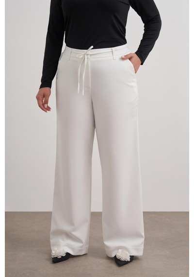 Myline Beli Lastikli Geniş Paça Pantolon-6186 Beyaz