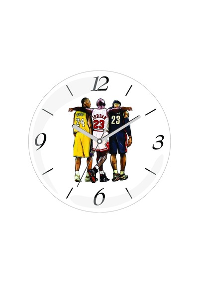 Jordan Kobe Ve Lebron Çap 30cm Sessiz Akar Bombeli Gerçek Cam Duvar Saati Çok Renkli