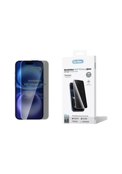 İphone 16 Uyumlu Go Des Af Borderless Privacy Temperli Cam Ekran Koruyucu Siyah