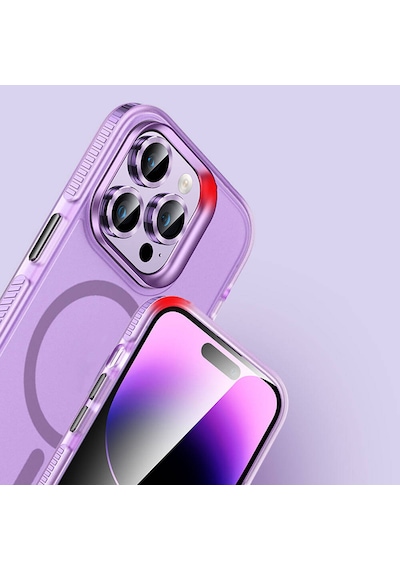 Apple iPhone Uyumlu 15 Pro Max Kılıf Airbagli Magsafe Wireless Şarj Özellikli Lens Koruyuculu Klfs Klaptika Kapak Gri