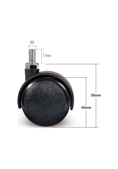Civatalı Teker Siyah M8 40x55mm Metrik 8 Vidalı Mobilya Tekerleği 4 Adet Diğer