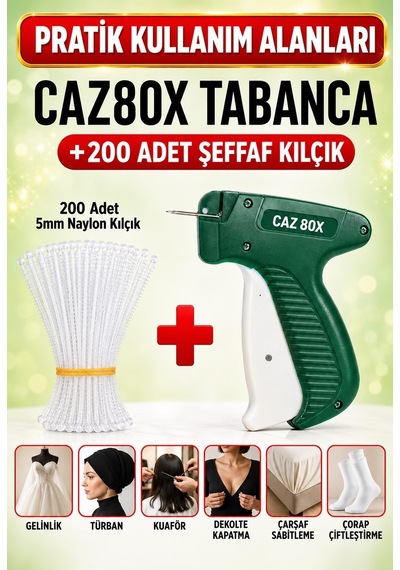 CADY Türban Gelinlik Tabancası 80x Ve 200 Adet 2 Soket 5mm Naylon
