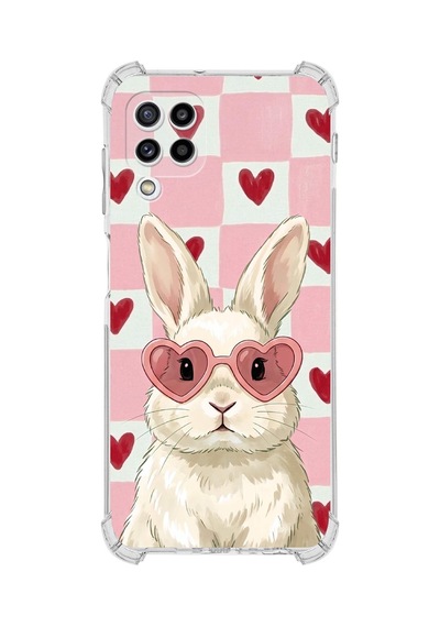 Printify Samsung Galaxy M22 İle Uyumlu Pembe Pötikare Serisi Pembe Zıpzıp Tasarımlı Uv Baskılı Köşe Korumalı Antişok Kılıf Şeffaf