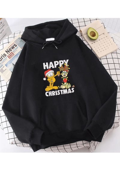 Garfield Happy Christmas Kapşonlu Sweatshirt 001