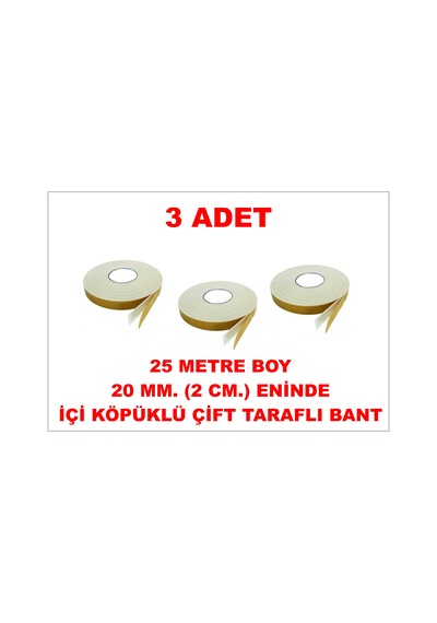 Çift Taraflı İçi Köpüklü Sarı Bant 25 M. Uzunlukta 20 Mm-2 Cm Ebatında 3 Adet