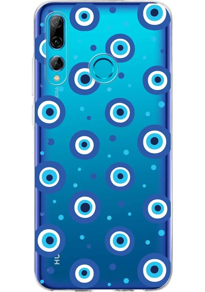 Huawei P Smart Plus 2019 İle Uyumlu 1mm Slim Fit Nazar Boncuğu 1 Baskılı Şeffaf Kılıf Şeffaf