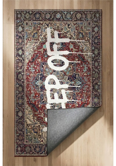Deira 03 Bordo Vintage Eskitme Keep Off Yazılı Etnik Motifli Renkli İnce Antre Ofis Ev Oda Halısı