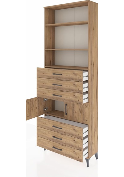 Arges Dolap 4 Raflı 6 Çekmeceli 2 Kapaklı 88x30x243 Çam-çam Çam
