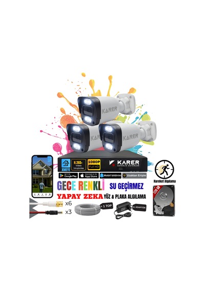 Exitcam 3 Kameralı-renkli Görüş-su Geçirmez-yüz Ve Araç Tanımalı-yapay Zeka Ayrıcalıklı Güvenlik Seti