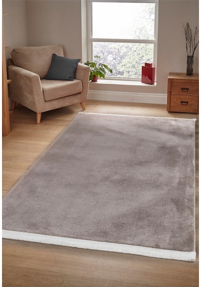 Vl Yuvarlak Comfort Ponpon Saçaklı Peluş Post Halı Kahverengi Halı Kahverengi Düz Saçak