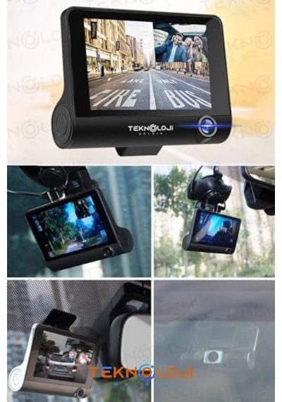 Lcd Ekranlı 170 Geniş Açı 1080p İçi Kamera Gece Görüşlü 3 Kameralı G-sensör İle Uyumlu Yol Kayıt Diğer